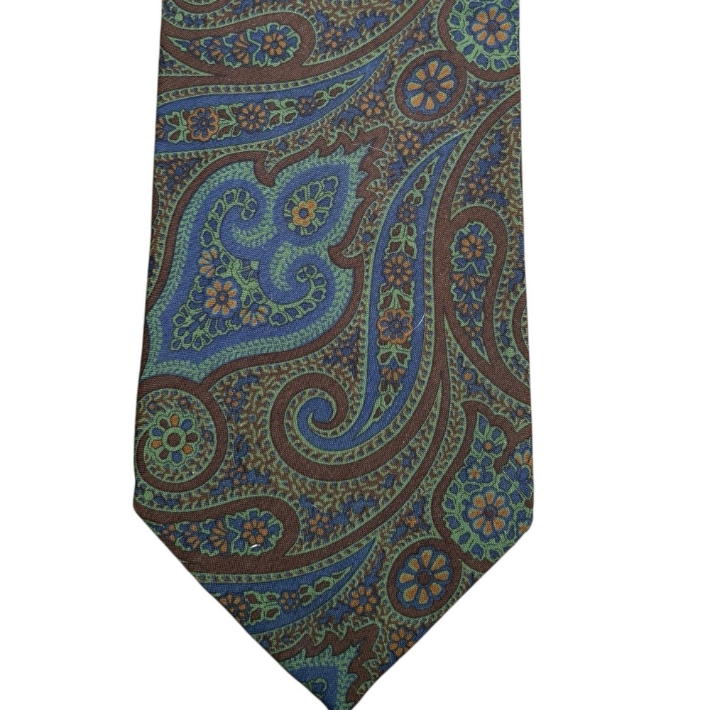 Breuer Mens 3.25" Silk Tie‎ Blue Brown Green Paisley Hand Made Italy France